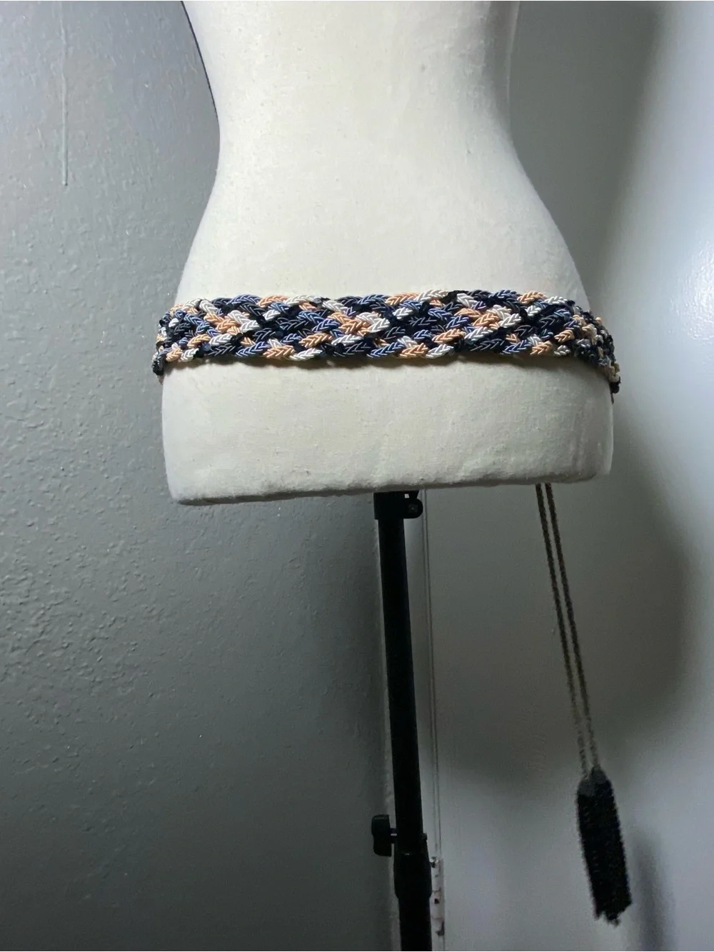 Vintage Blue Orange, Black Woven Sequin Rope Beaded Tassel Belt One Size